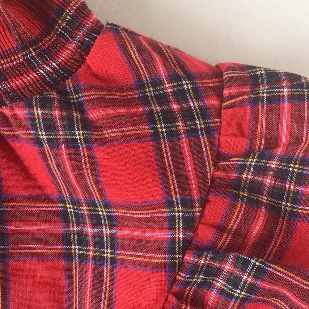 English Factory tartan ruffle blouse
